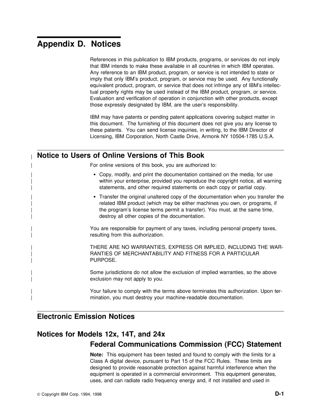 IBM SY27-0345-06 manual Users, Appendix D, Emission, 24x, Statement 