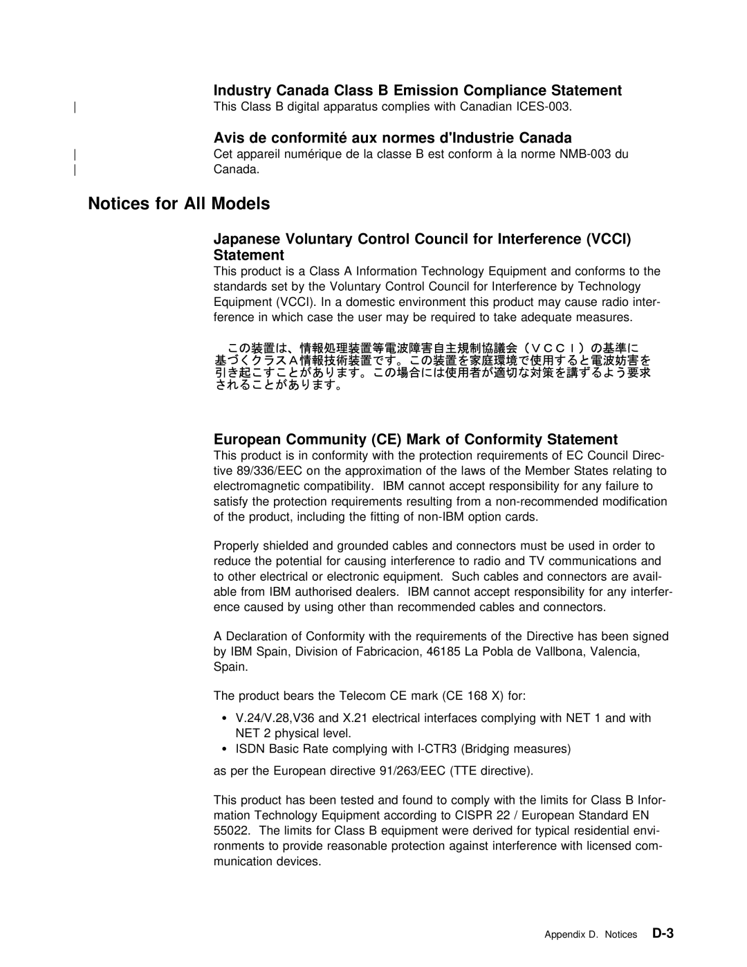 IBM SY27-0345-06 manual For All Models, Mark of Conformity 