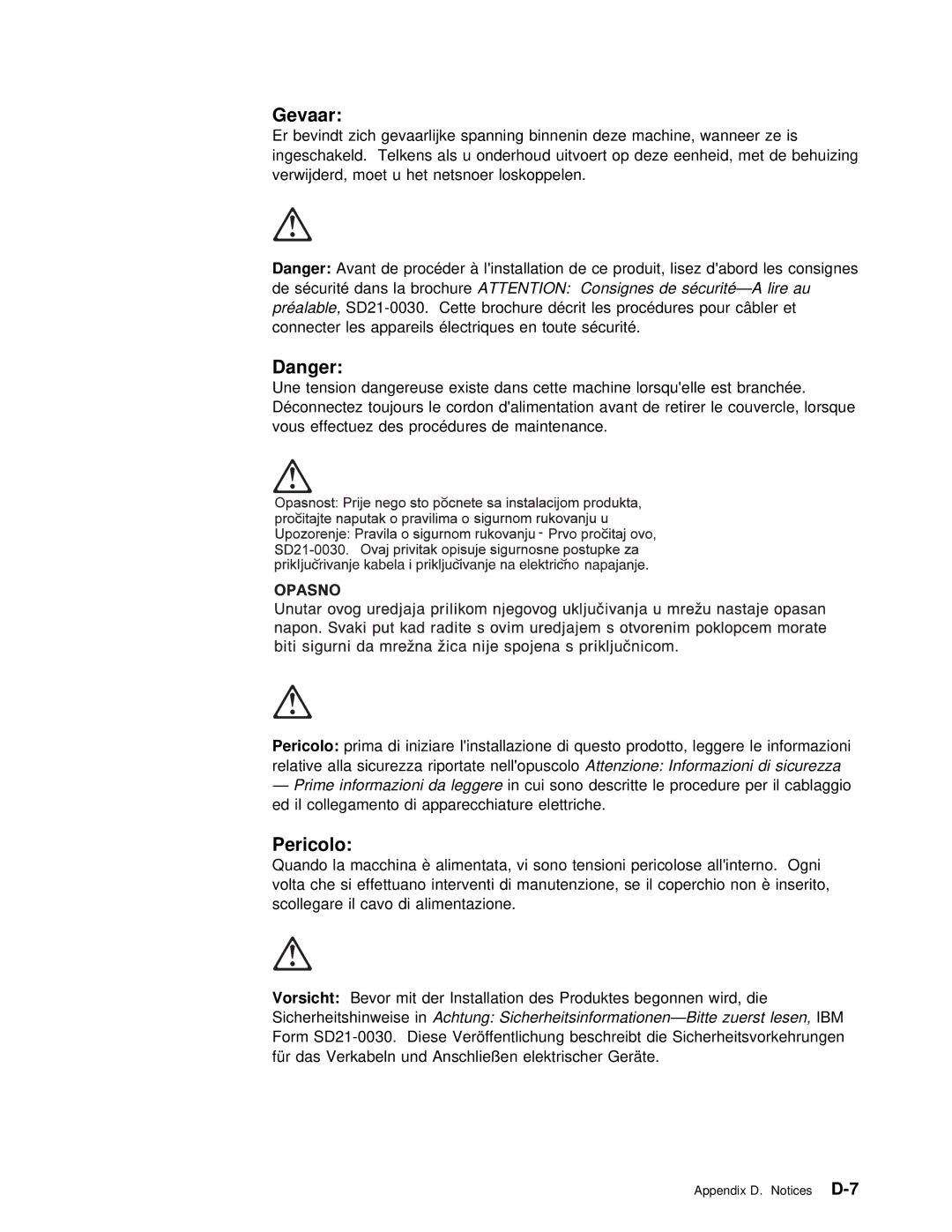 IBM SY27-0345-06 manual Gevaar, Pericolo 