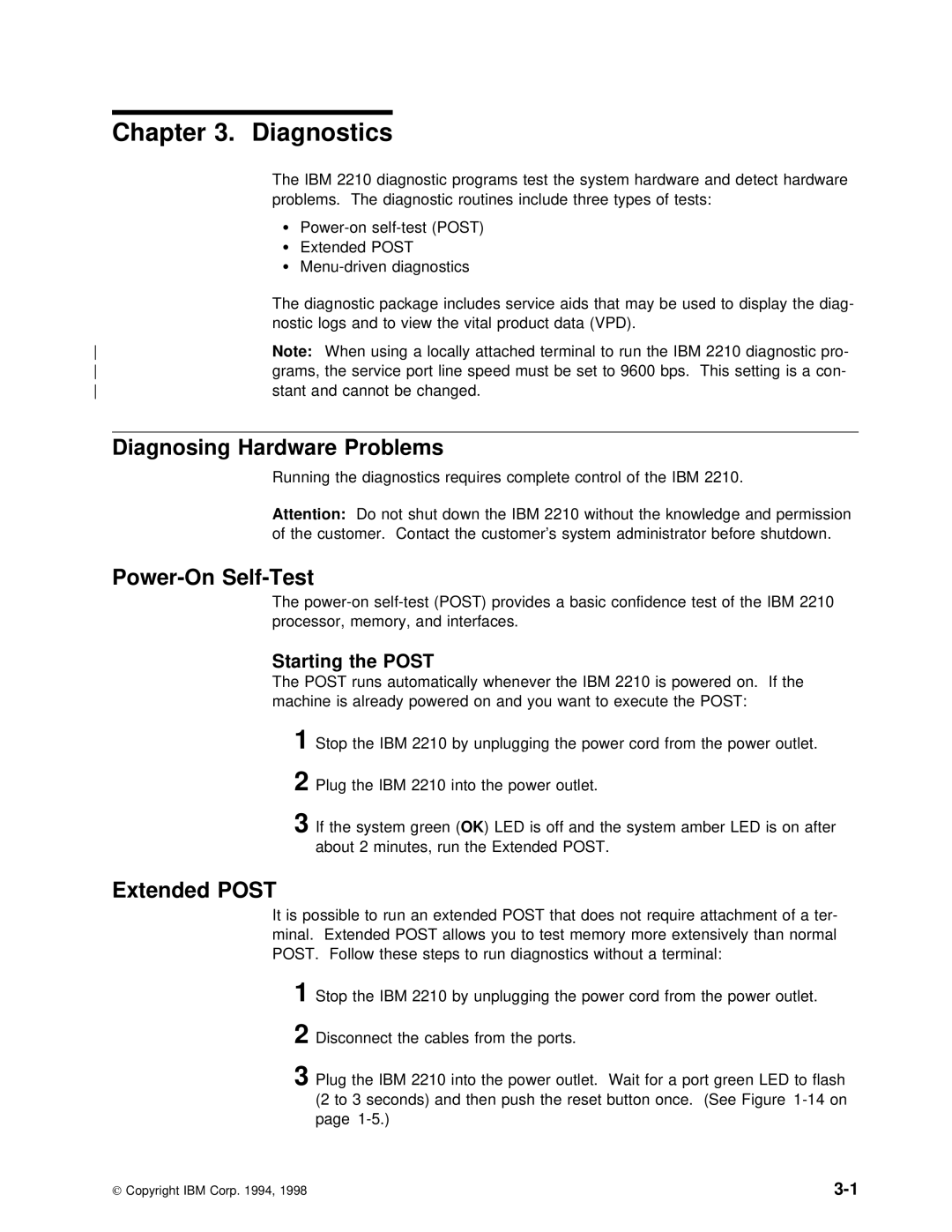 IBM SY27-0345-06 manual Diagnosing Hardware Problems, Power-On Self-Test, Extended Post, Starting 