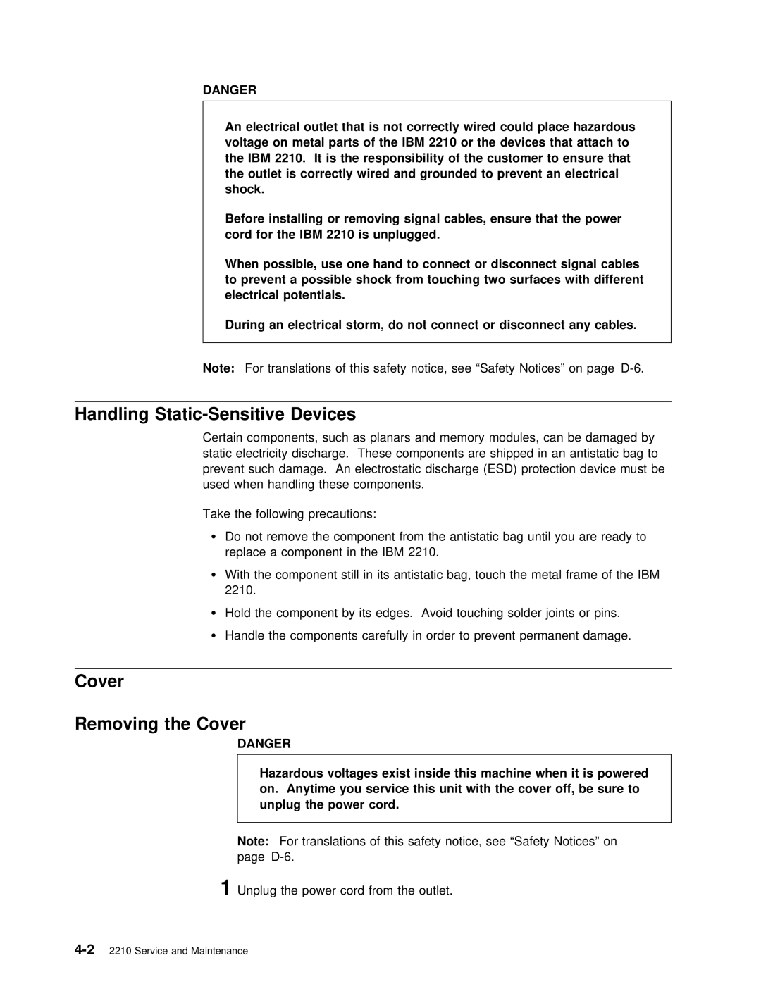 IBM SY27-0345-06 manual Handling Static-Sensitive Devices, Cover Removing the Cover 