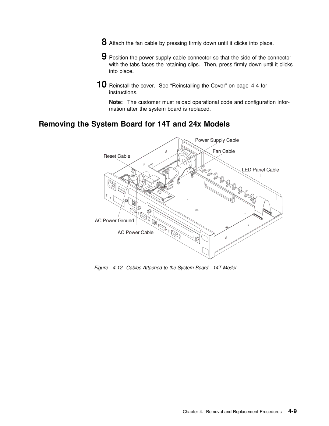 IBM SY27-0345-06 manual Removing the System Board for 14T and 24x Models, Cables Attached to the System Board 14T Model 