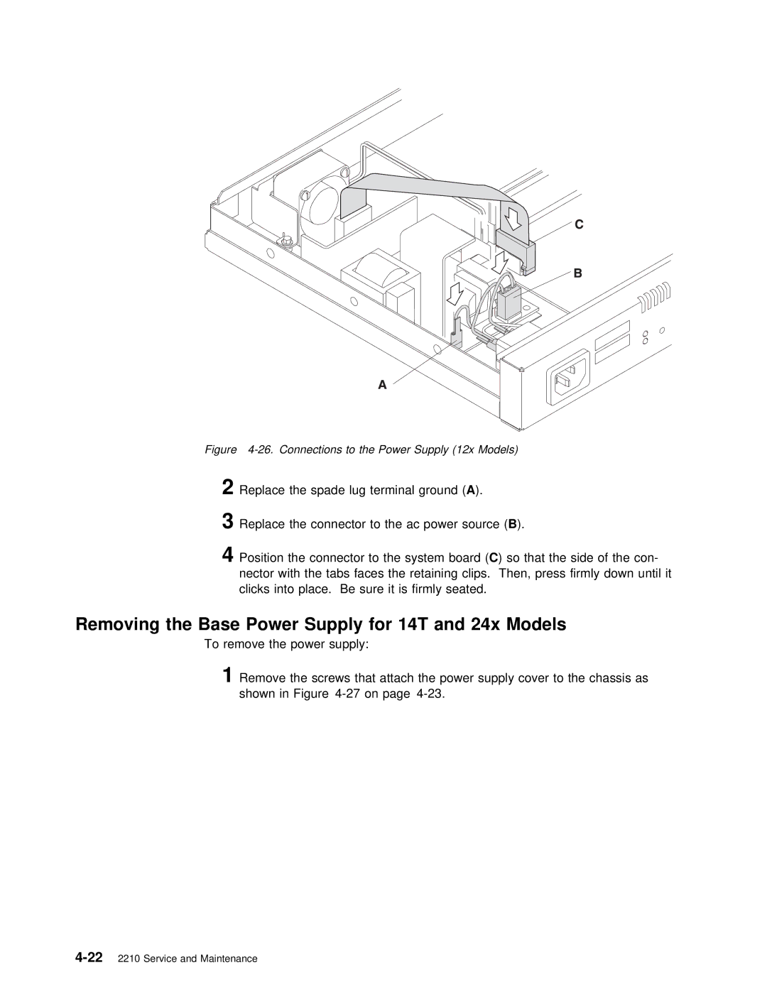 IBM SY27-0345-06 manual 14T 24x Models, Connections to the Power Supply 12x Models 