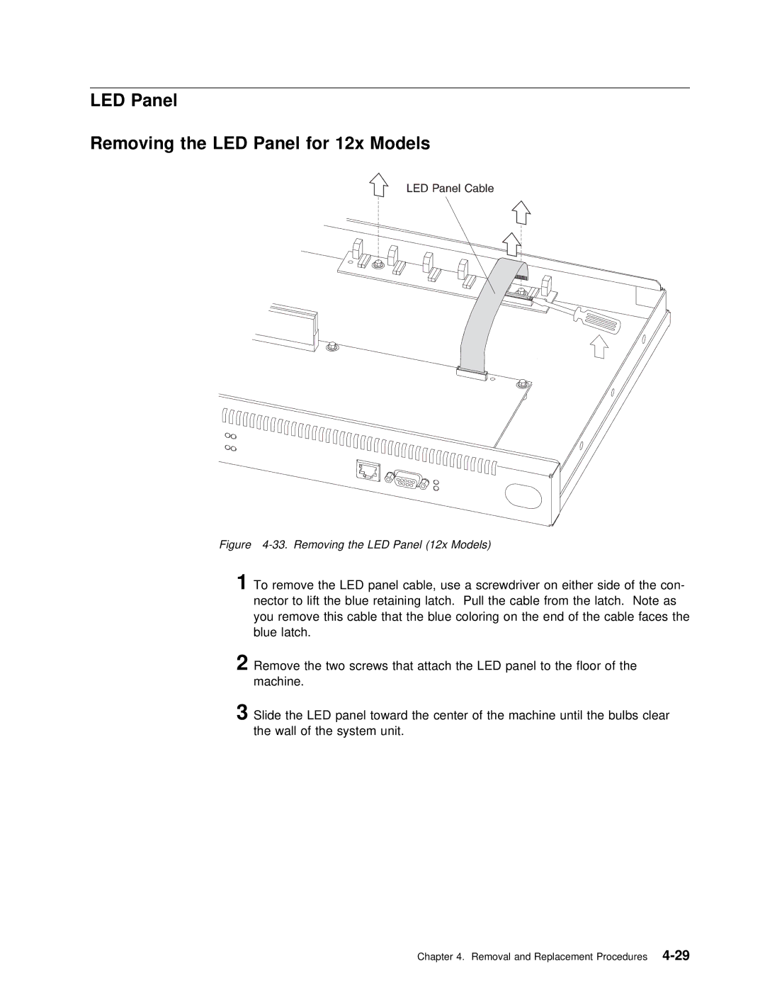 IBM SY27-0345-06 manual LED Panel Removing the LED Panel for 12x Models 