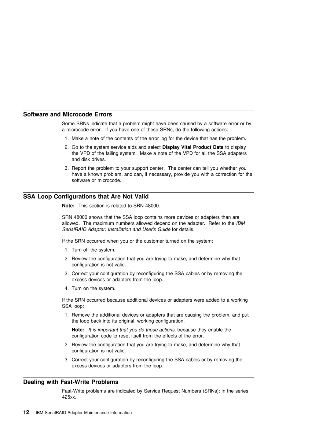 IBM SY33-0193-00 manual Software and Microcode Errors, SSA Loop Configurations that Are Not Valid 