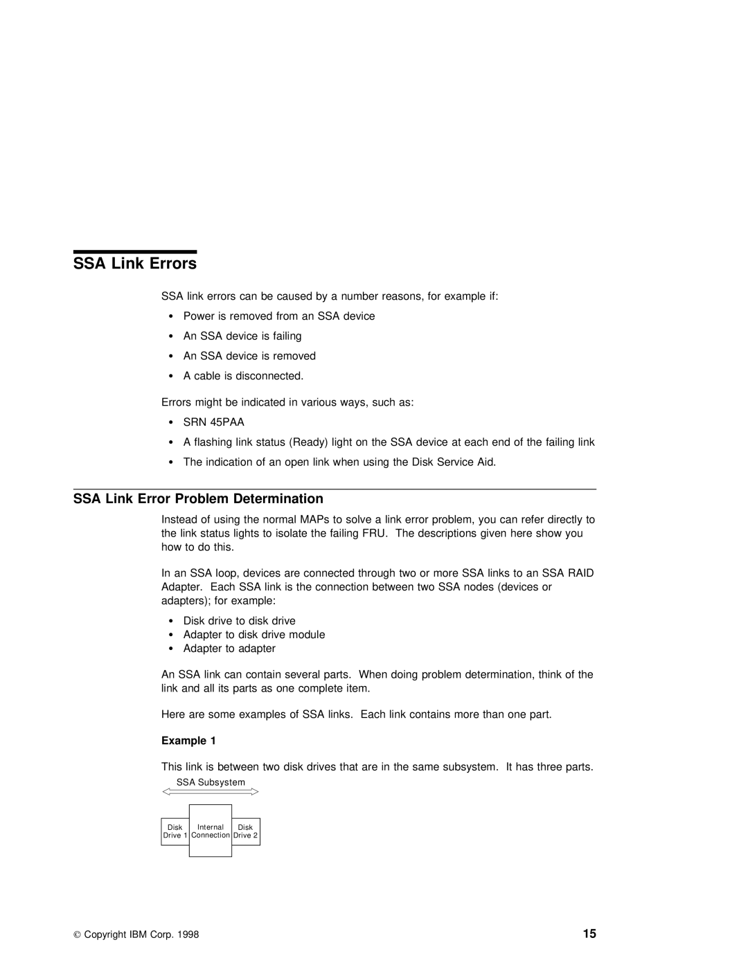 IBM SY33-0193-00 manual SSA Link Error Problem Determination, Example 