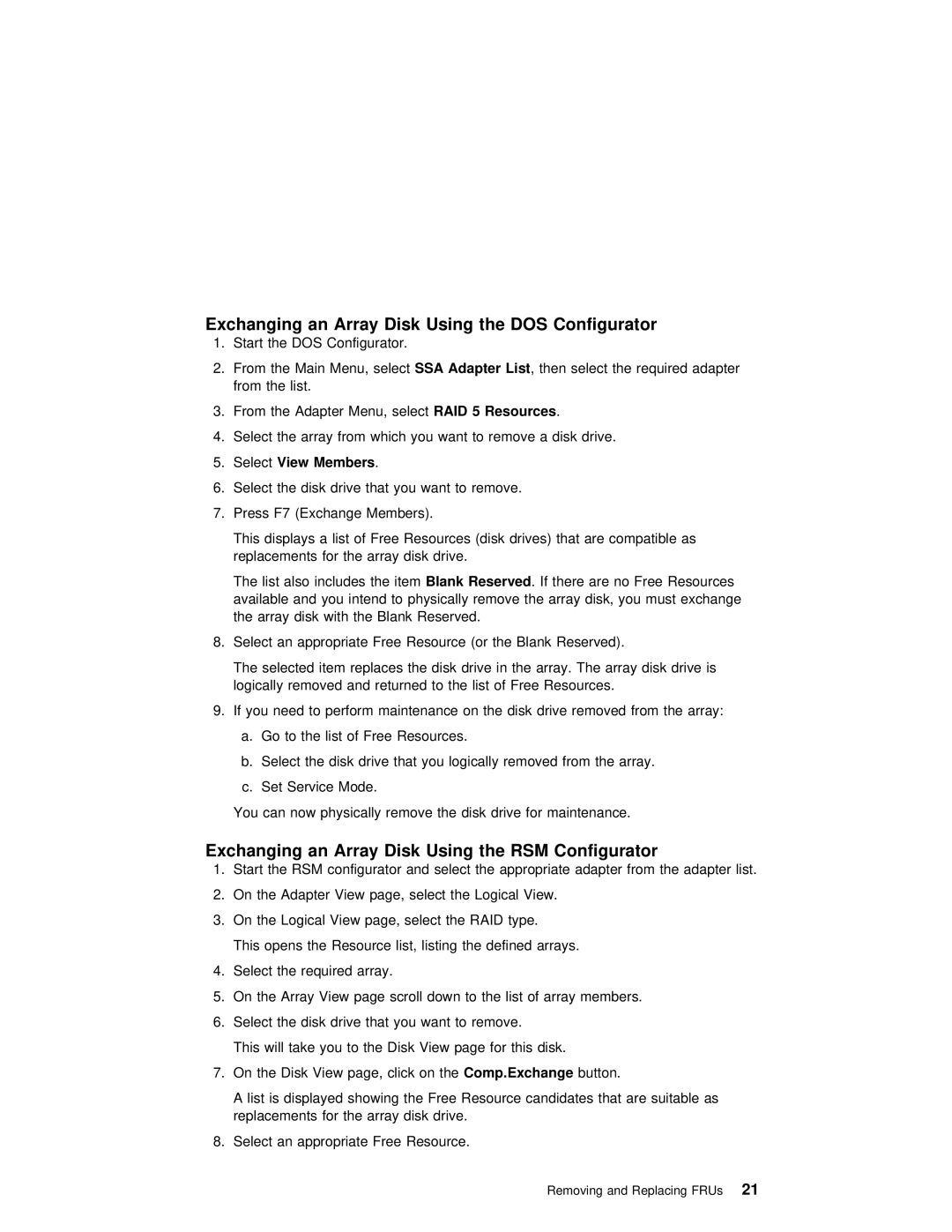 IBM SY33-0193-00 manual Exchanging an Array Disk Using the RSM Configurator, List 