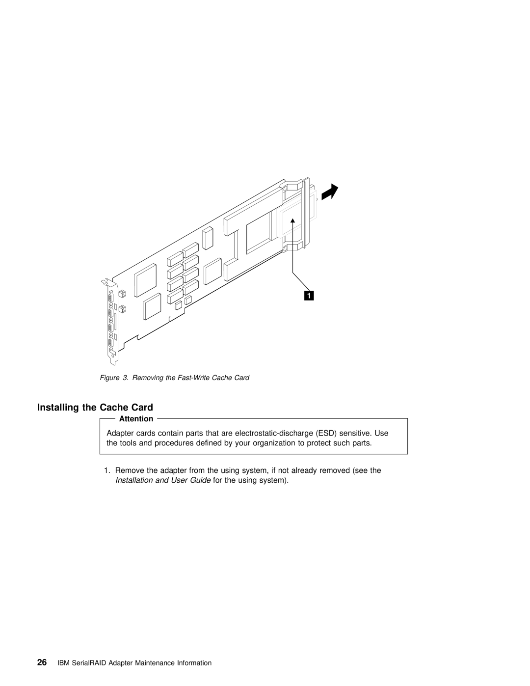 IBM SY33-0193-00 manual Removing the Fast-Write Cache Card 