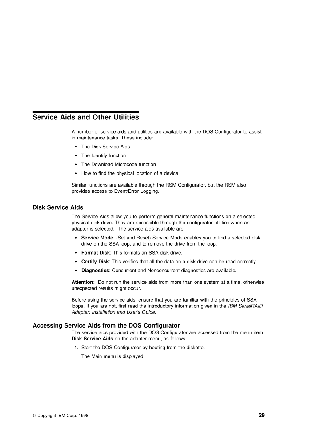 IBM SY33-0193-00 Service Aids and Other, Disk Service Aids, Adapter Installation Users Guide, Accessing Service Aids from 