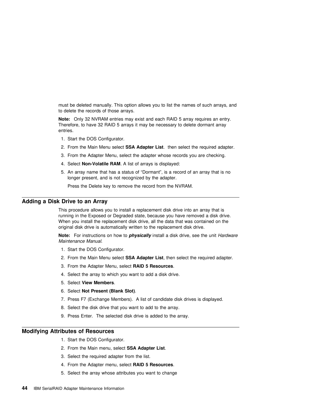 IBM SY33-0193-00 manual Modifying Attributes of Resources, Maintenance Manual, SelectNot Present Blank Slot 