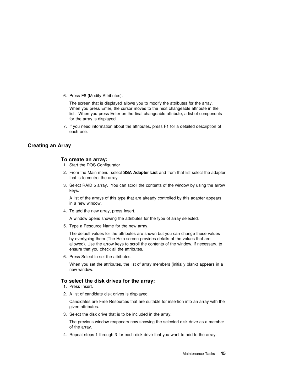 IBM SY33-0193-00 manual Creating an Array To create an array, To select the disk drives for the array 