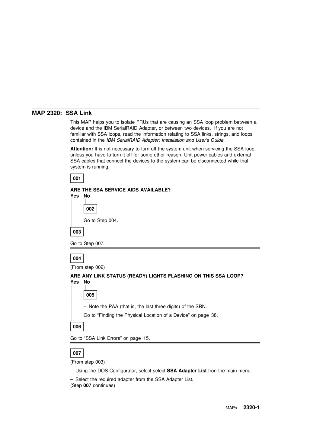 IBM SY33-0193-00 manual MAP 2320 SSA Link, IBM the SerialRAID Adapter Installation . Users Guide, Any 