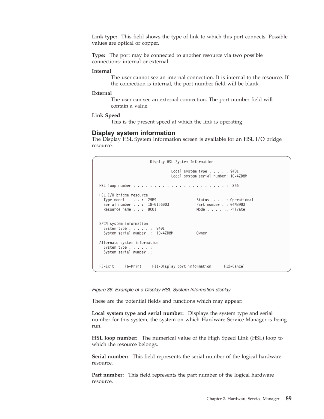 IBM SY44-5902-05 manual Display system information, Internal, External, Link Speed 