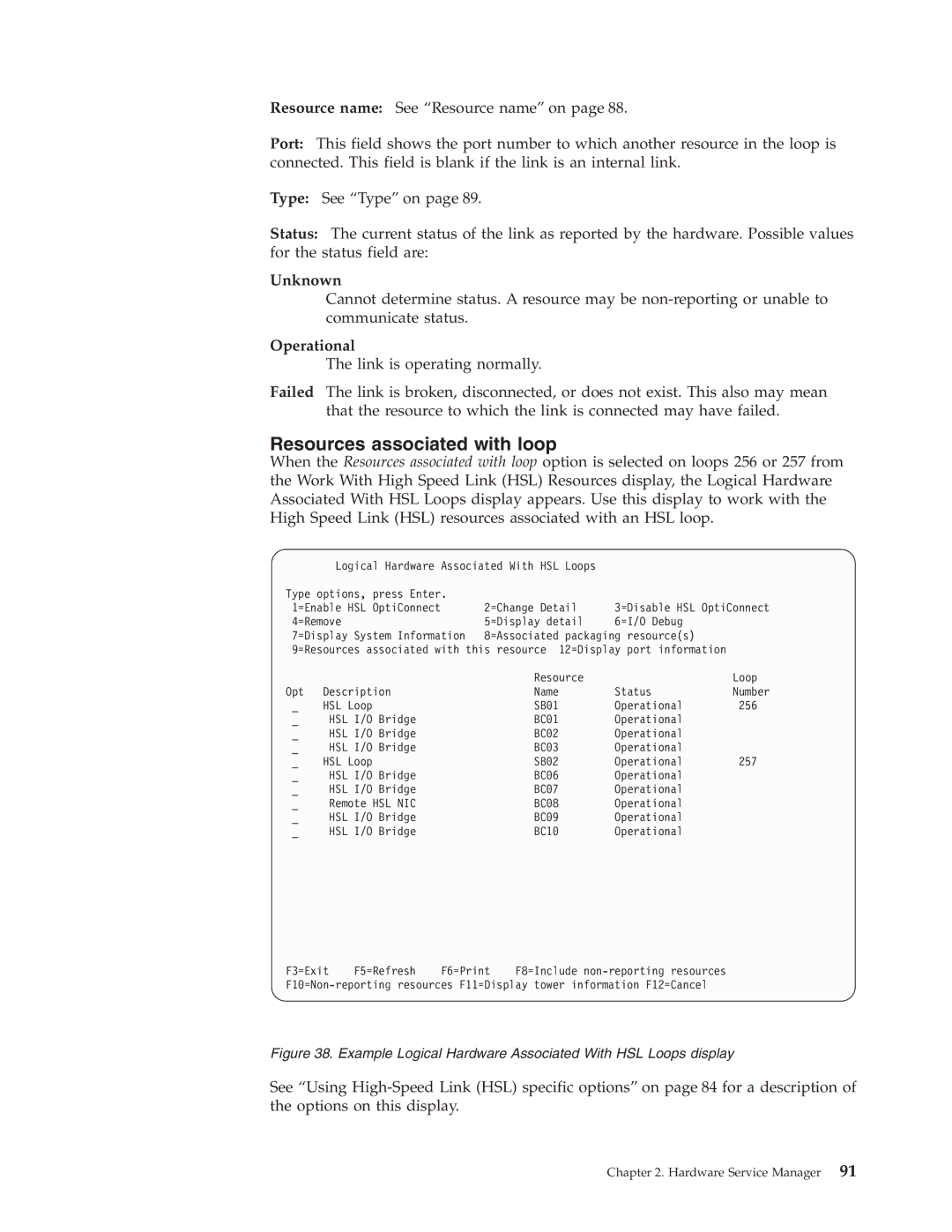 IBM SY44-5902-05 manual Resources associated with loop, Example Logical Hardware Associated With HSL Loops display 