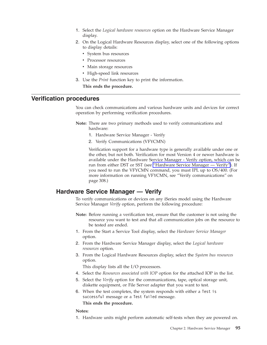 IBM SY44-5902-05 manual Verification procedures, Hardware Service Manager Verify 