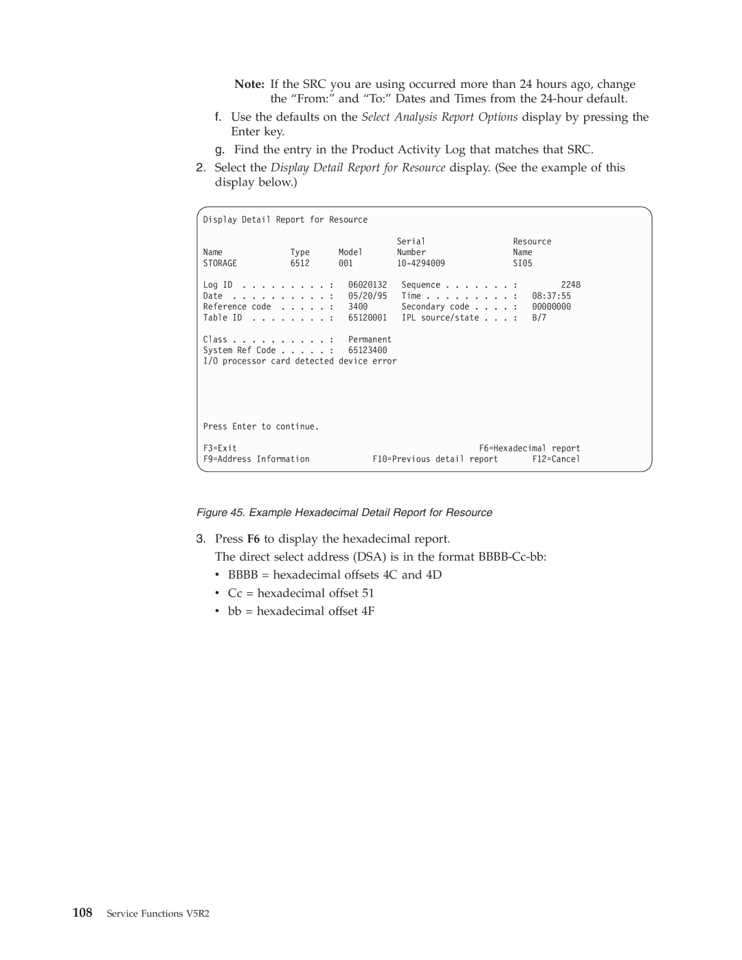 IBM SY44-5902-05 manual Example Hexadecimal Detail Report for Resource 