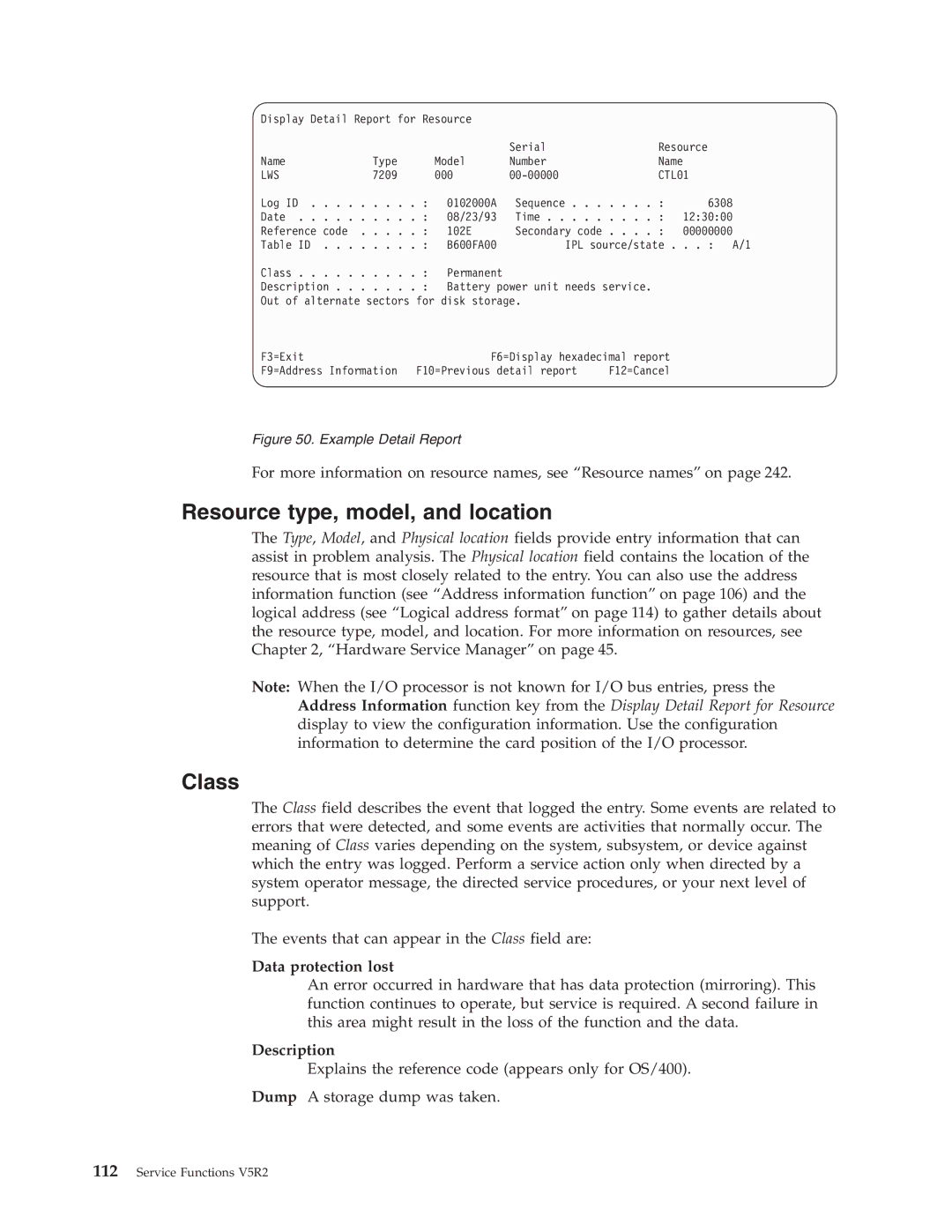 IBM SY44-5902-05 manual Resource type, model, and location, Class, Data protection lost 