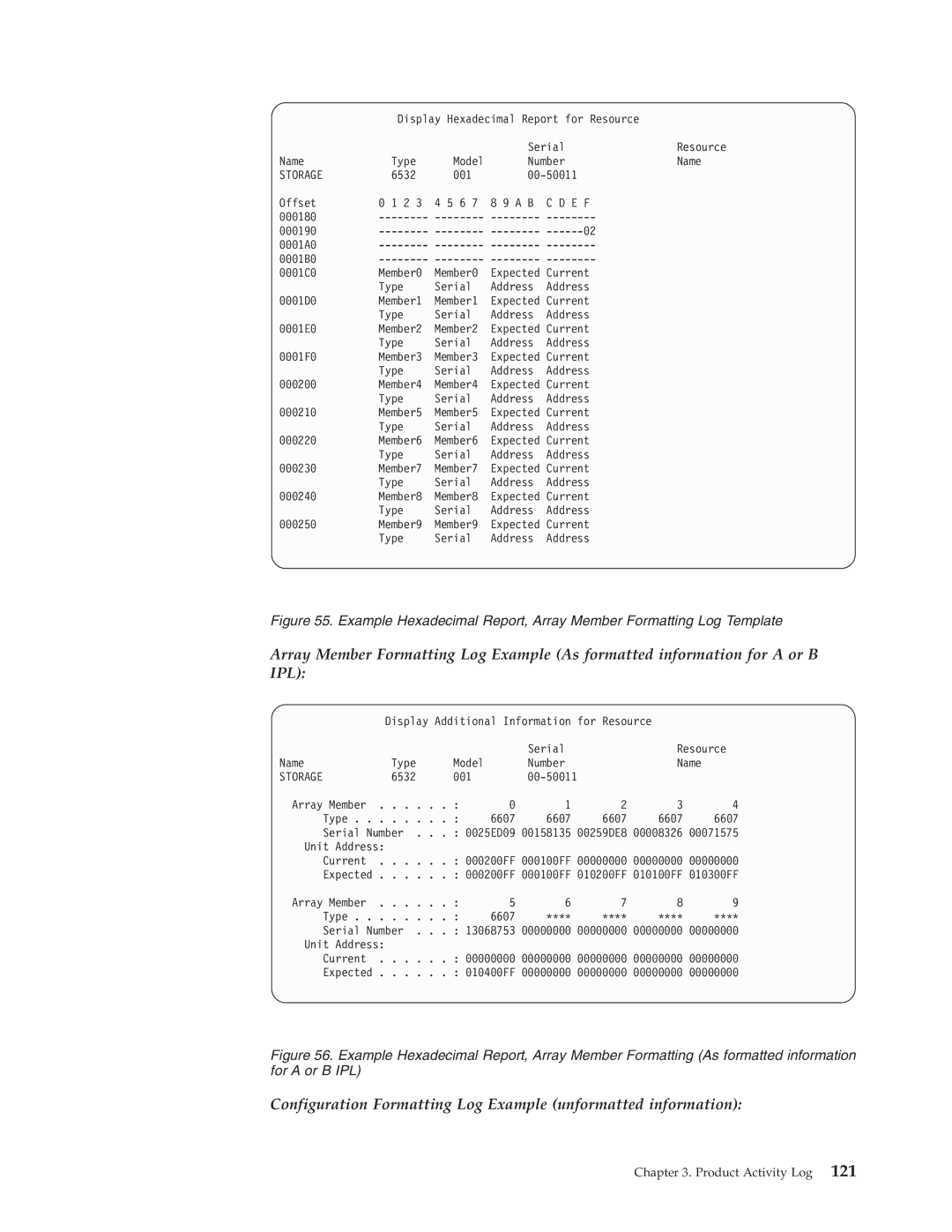 IBM SY44-5902-05 manual Configuration Formatting Log Example unformatted information 