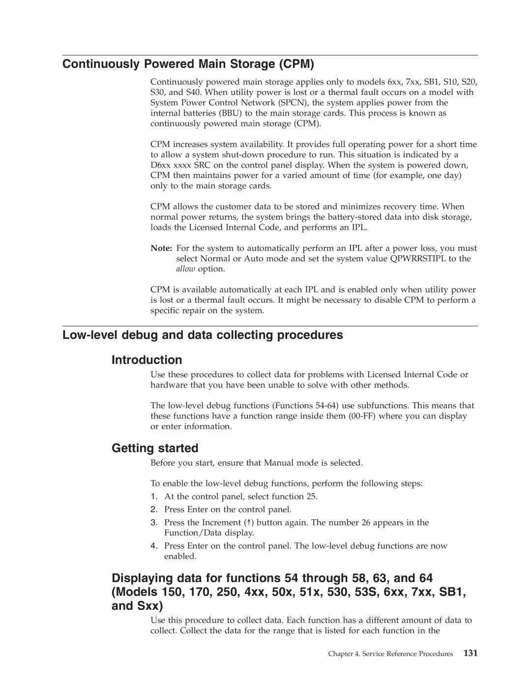 IBM SY44-5902-05 manual Continuously Powered Main Storage CPM, Low-level debug and data collecting procedures Introduction 