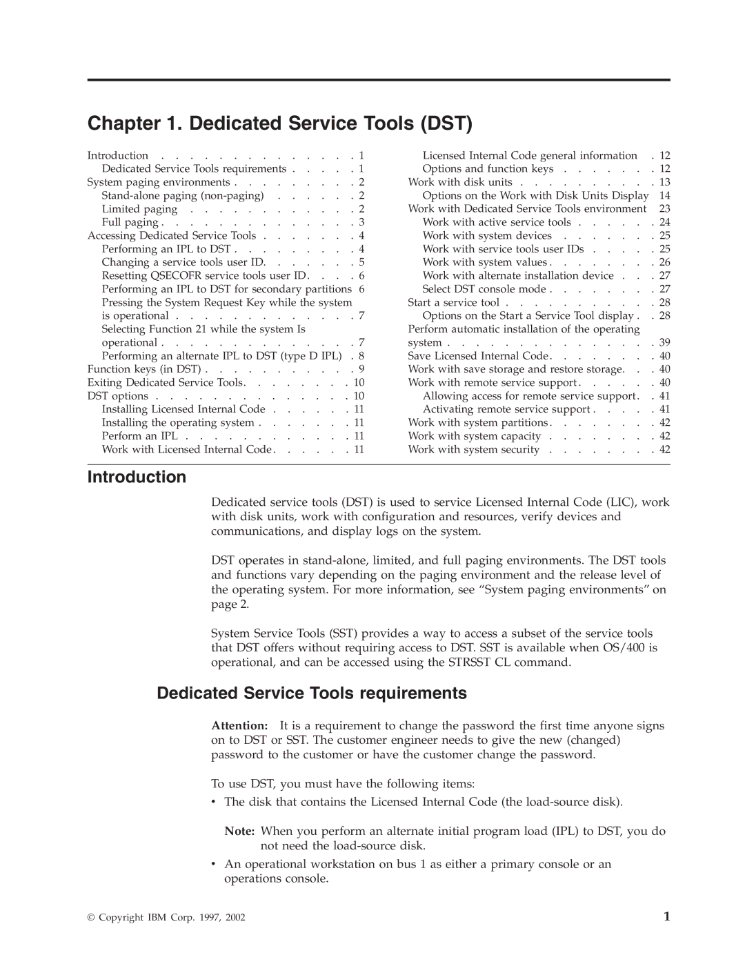 IBM SY44-5902-05 manual Dedicated Service Tools DST, Introduction, Dedicated Service Tools requirements 