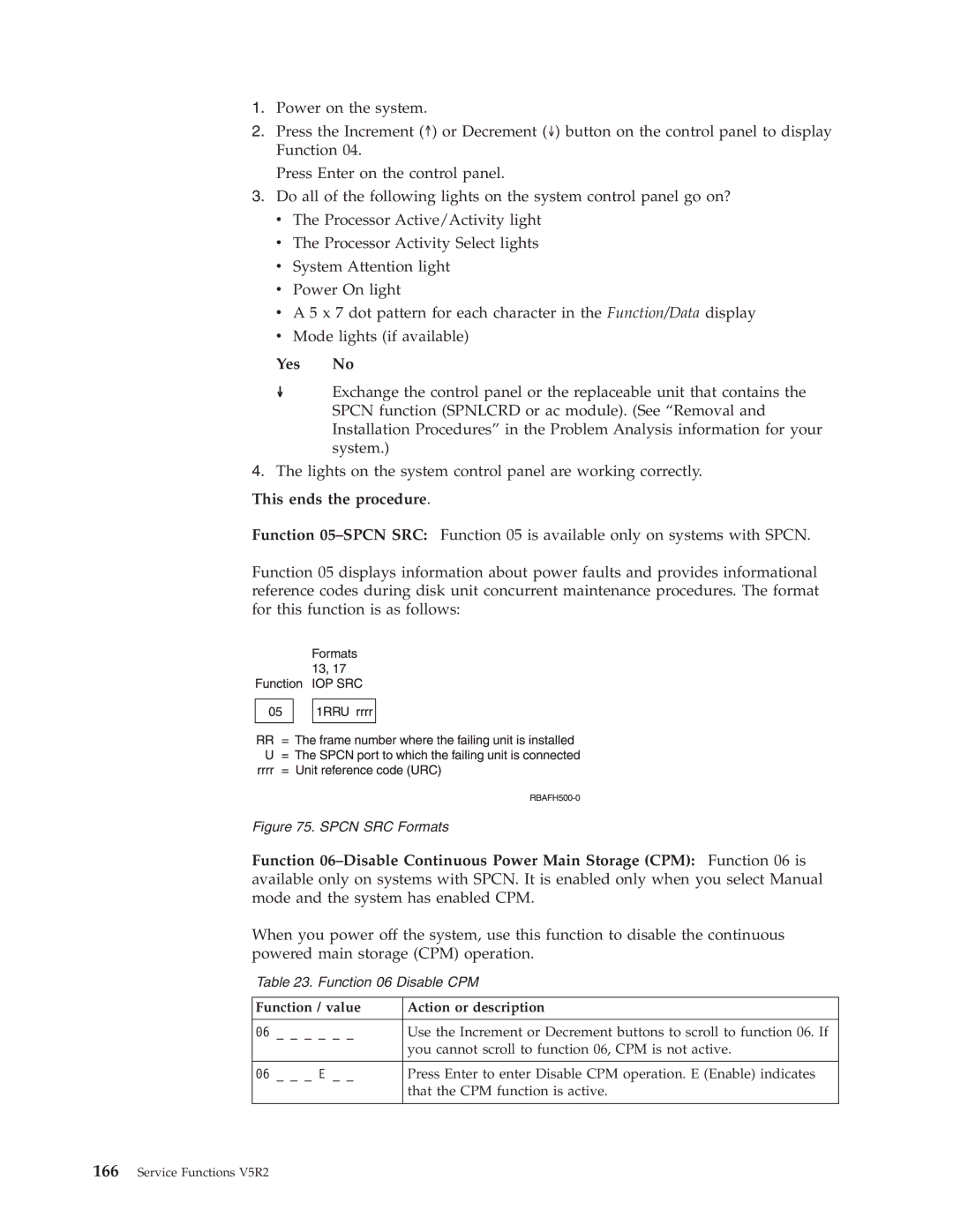 IBM SY44-5902-05 manual Spcn SRC Formats, Function / value Action or description 