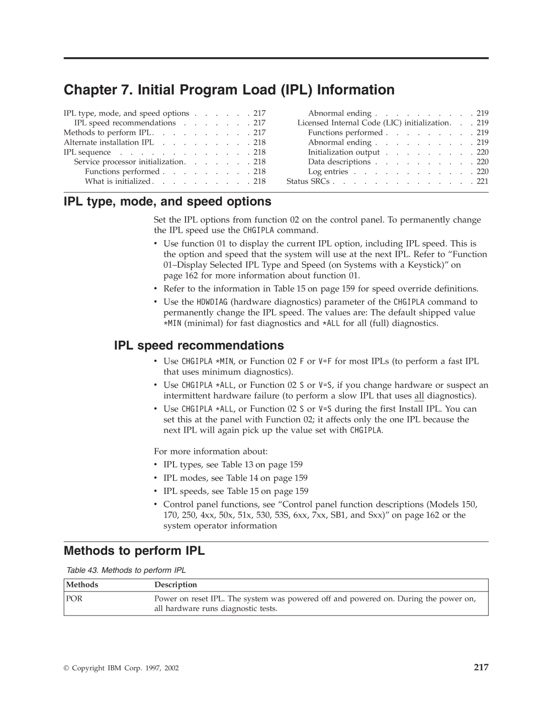 IBM SY44-5902-05 manual Initial Program Load IPL Information, IPL type, mode, and speed options, IPL speed recommendations 