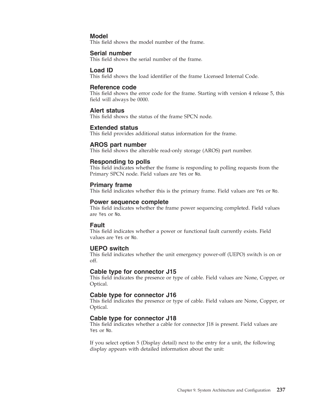 IBM SY44-5902-05 Model, Load ID, Reference code, Alert status, Extended status, Aros part number, Responding to polls 