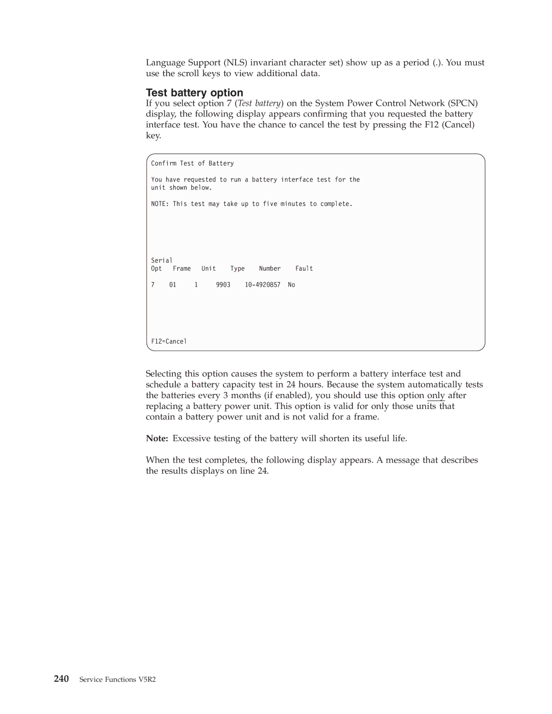 IBM SY44-5902-05 manual Test battery option 