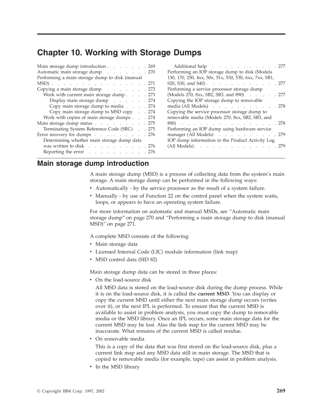 IBM SY44-5902-05 manual Working with Storage Dumps, Main storage dump introduction 