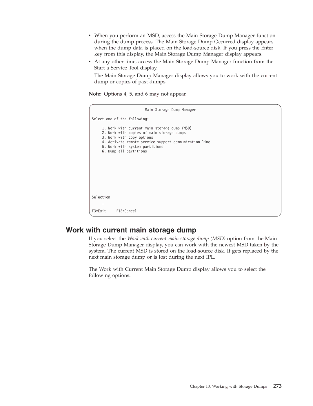 IBM SY44-5902-05 manual Work with current main storage dump 