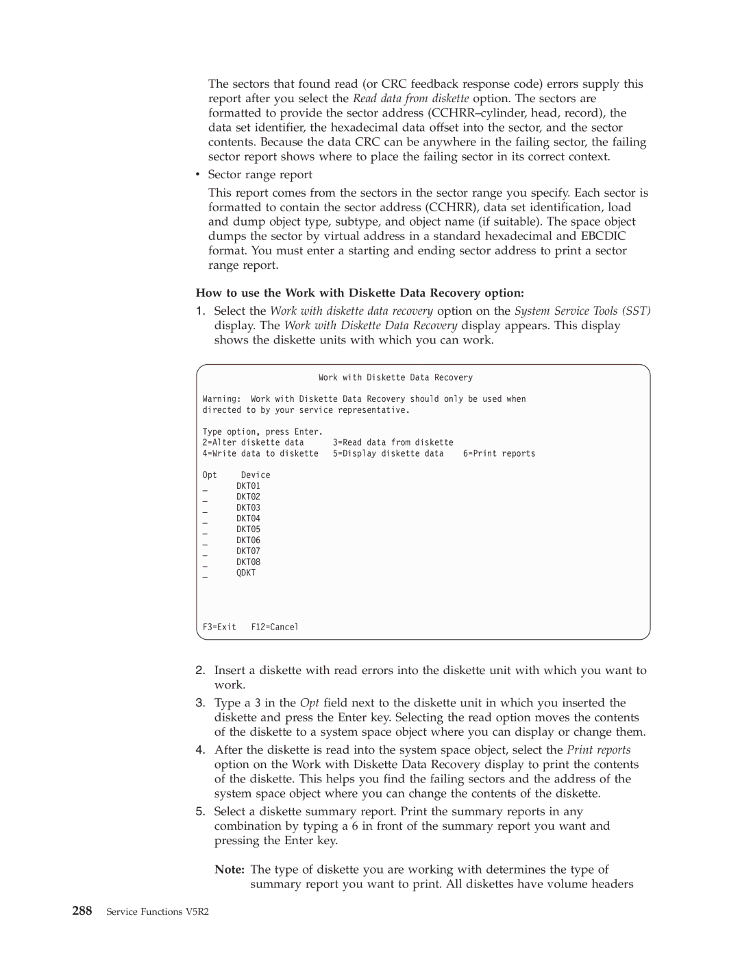 IBM SY44-5902-05 manual How to use the Work with Diskette Data Recovery option 