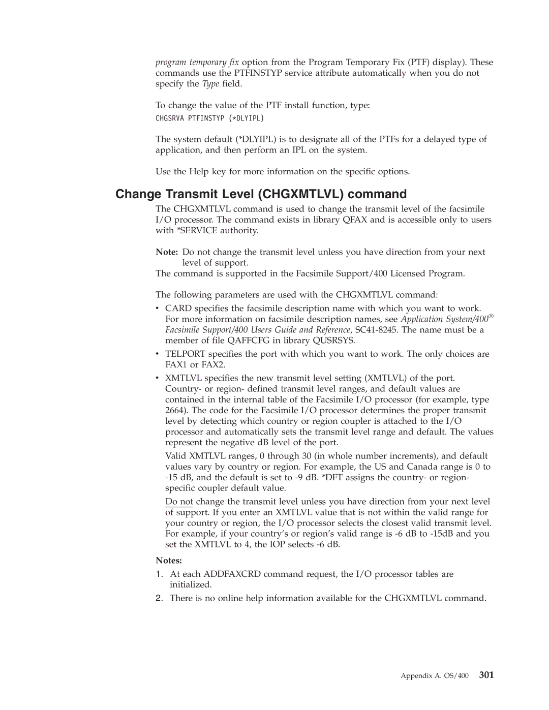 IBM SY44-5902-05 manual Change Transmit Level Chgxmtlvl command 