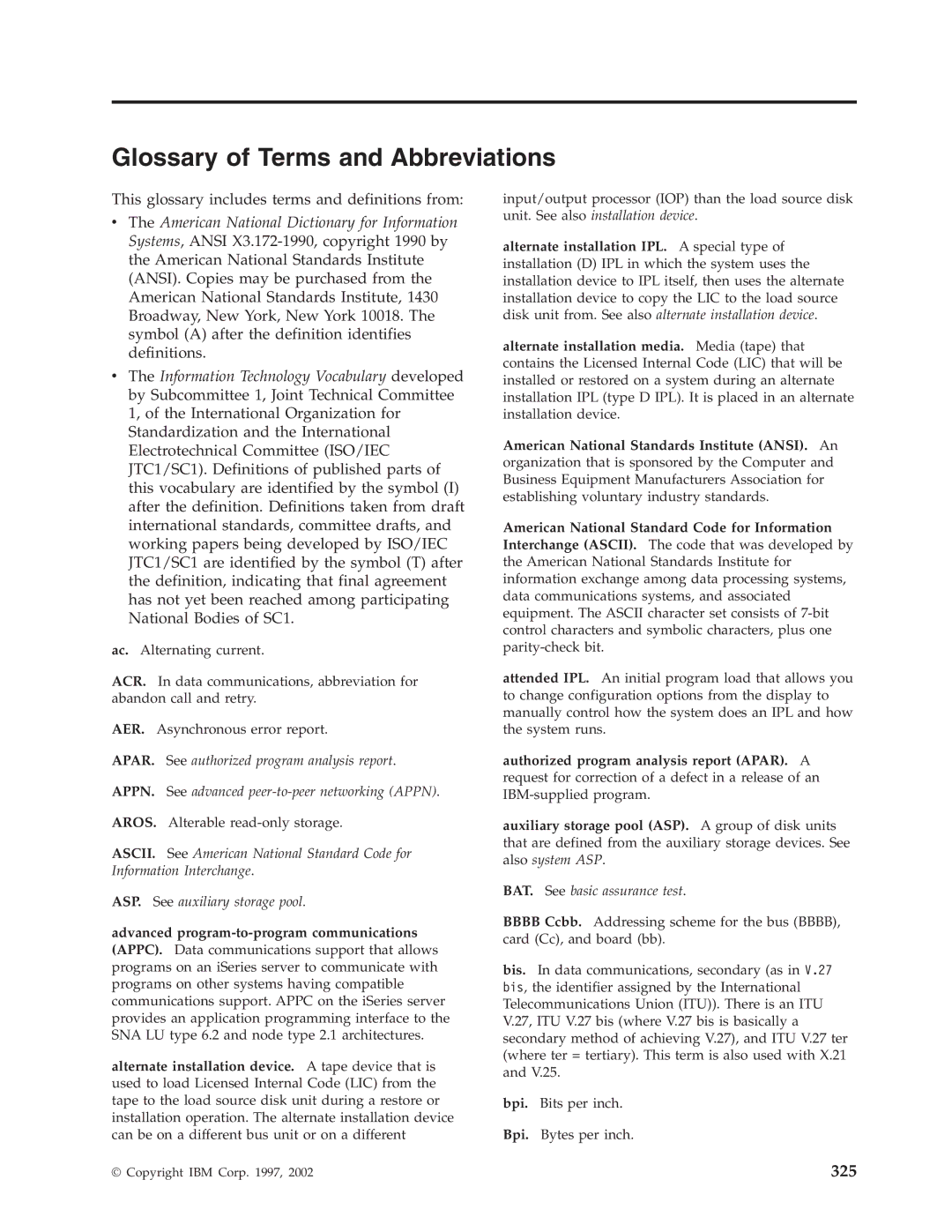 IBM SY44-5902-05 manual Glossary of Terms and Abbreviations, BAT. See basic assurance test 