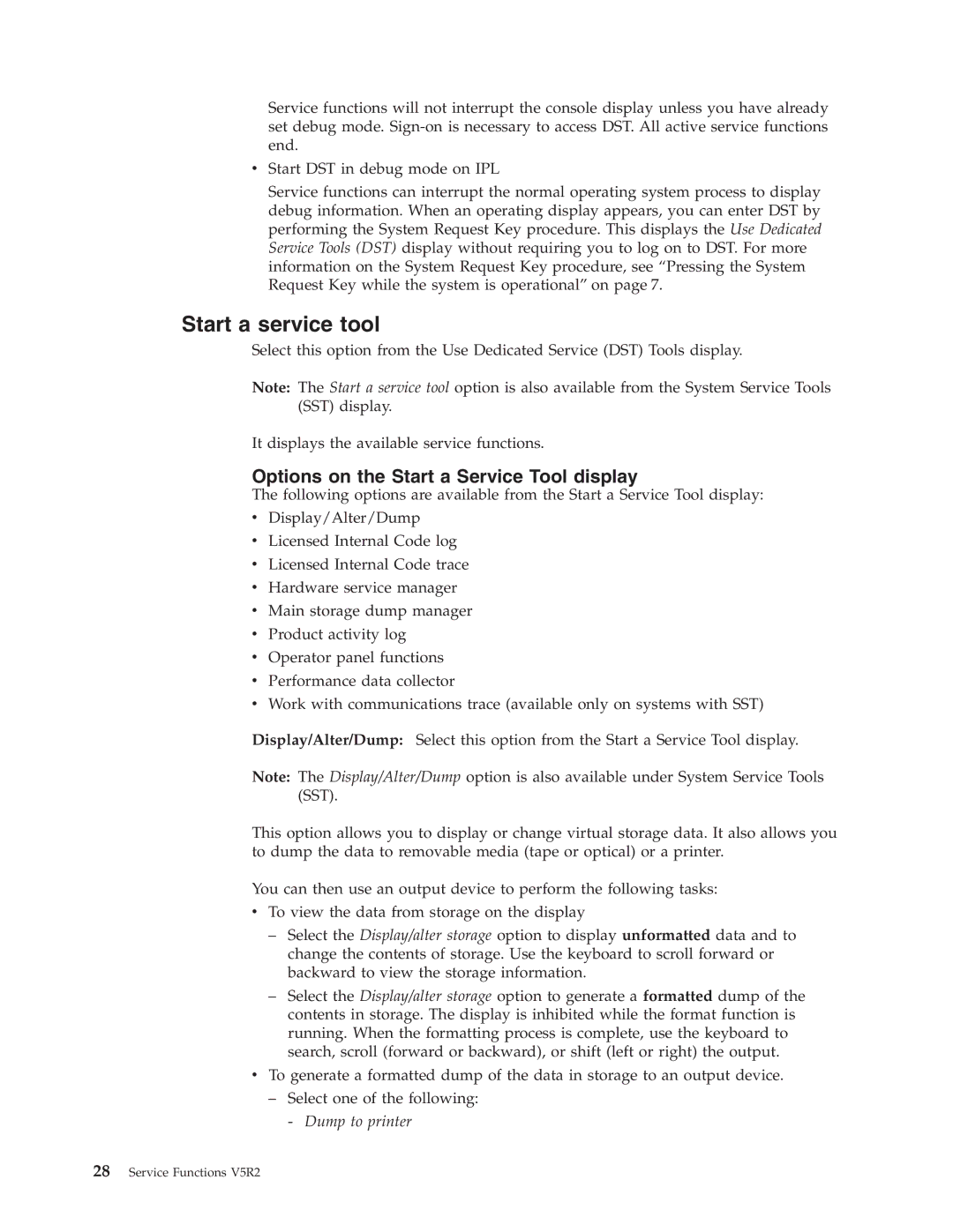 IBM SY44-5902-05 manual Start a service tool, Options on the Start a Service Tool display 