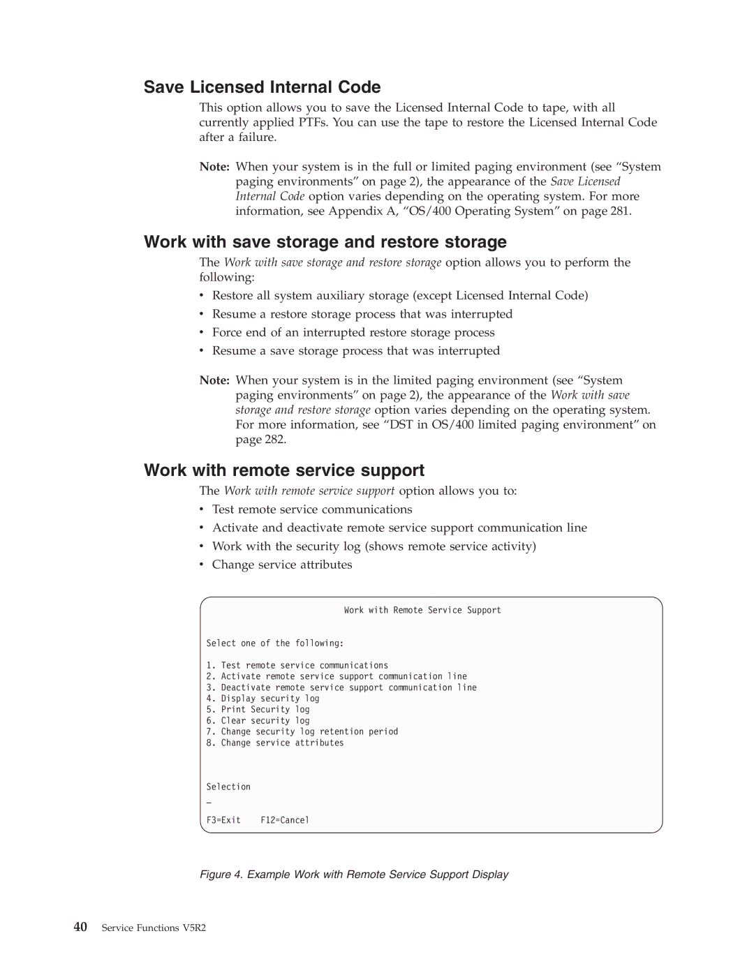 IBM SY44-5902-05 Save Licensed Internal Code, Work with save storage and restore storage, Work with remote service support 