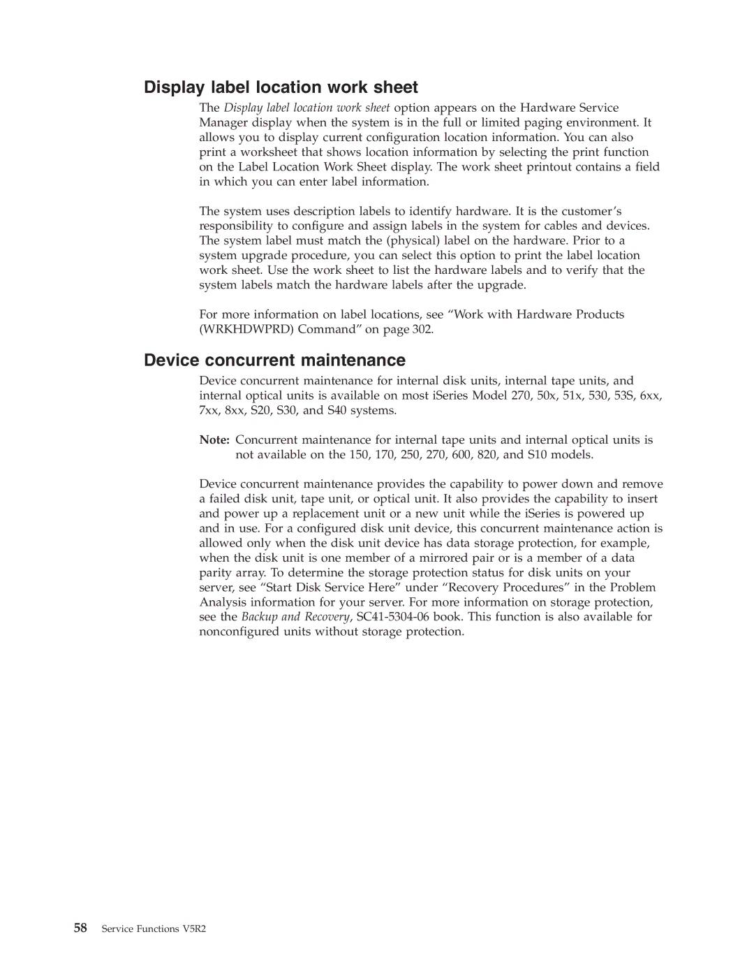 IBM SY44-5902-05 manual Display label location work sheet, Device concurrent maintenance 