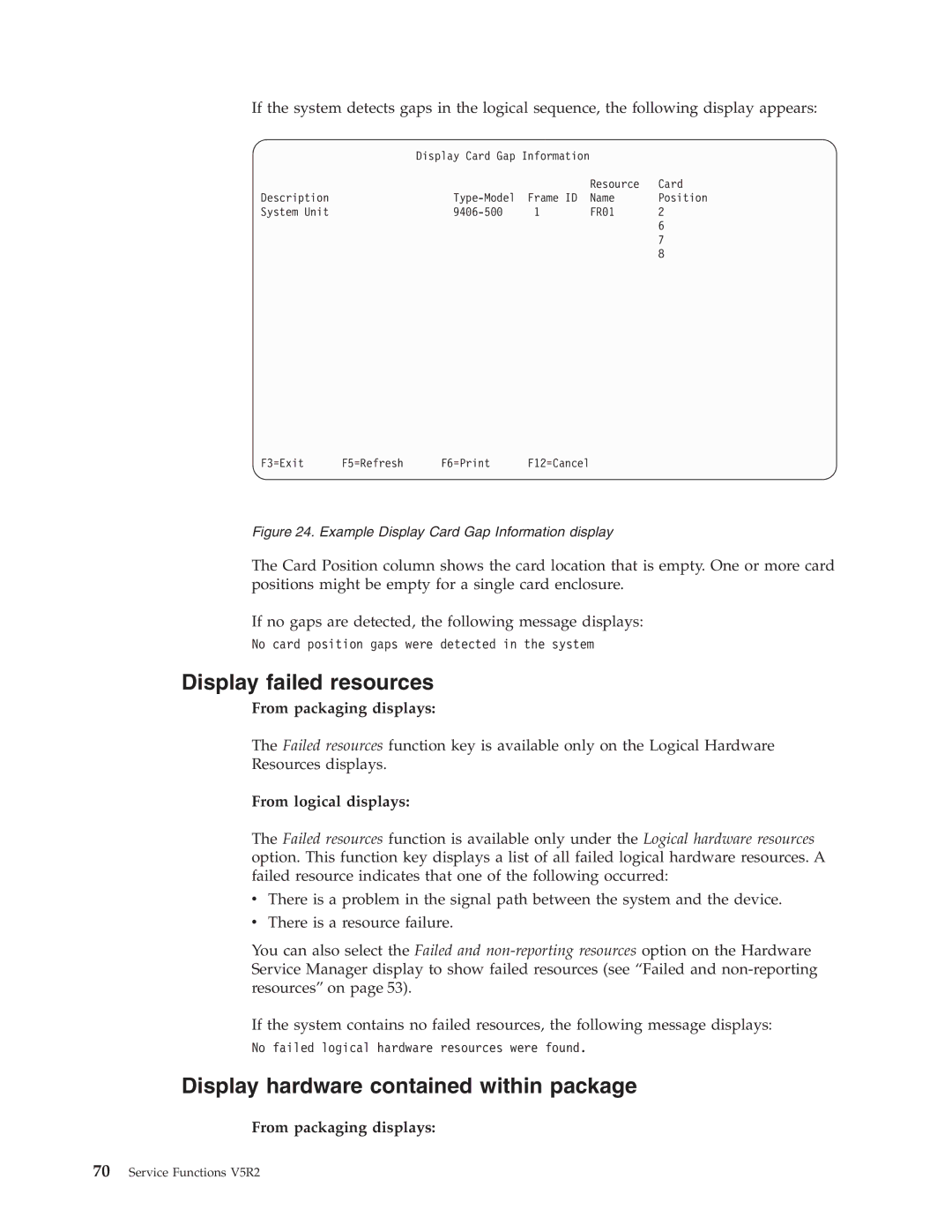 IBM SY44-5902-05 manual Display failed resources, Display hardware contained within package 