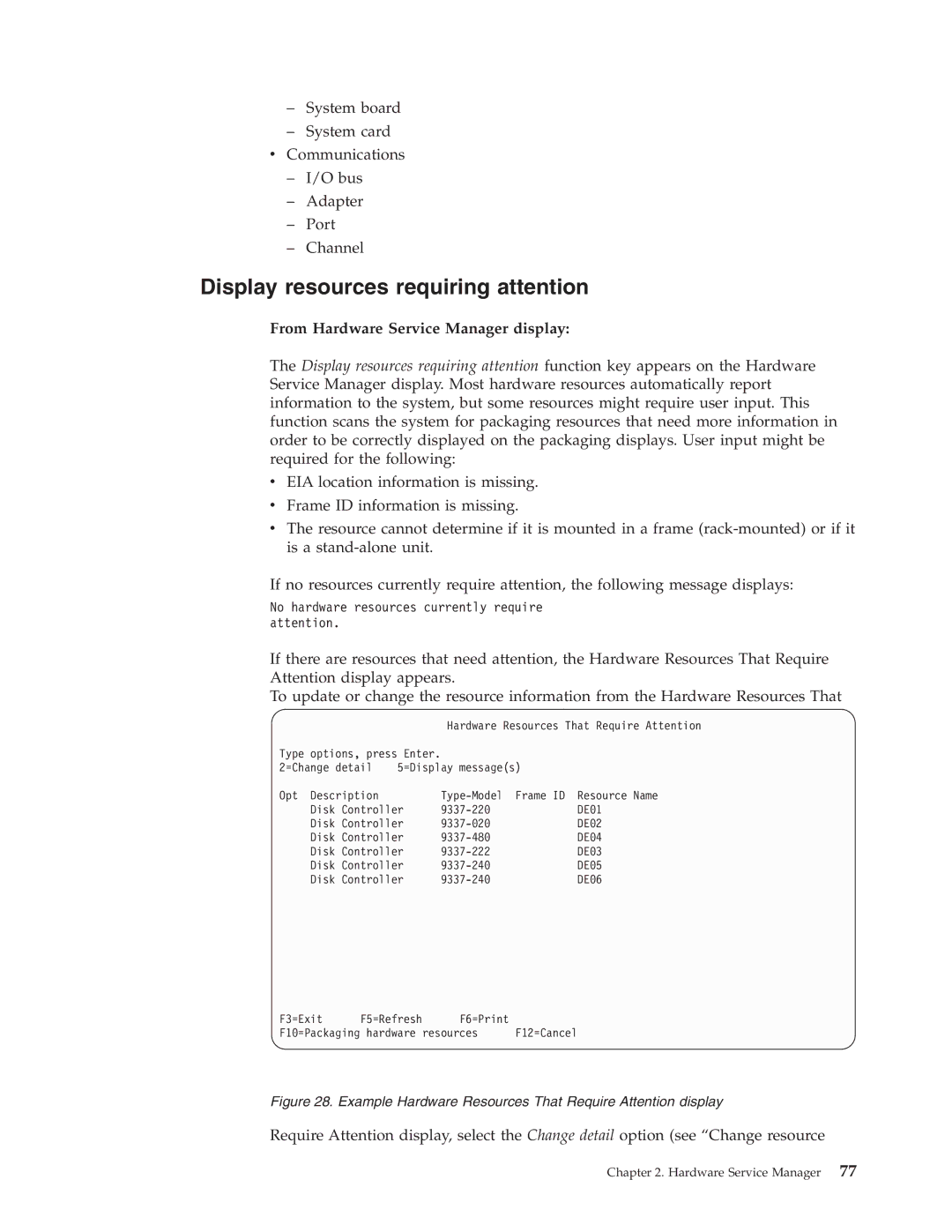 IBM SY44-5902-05 manual Display resources requiring attention, Example Hardware Resources That Require Attention display 