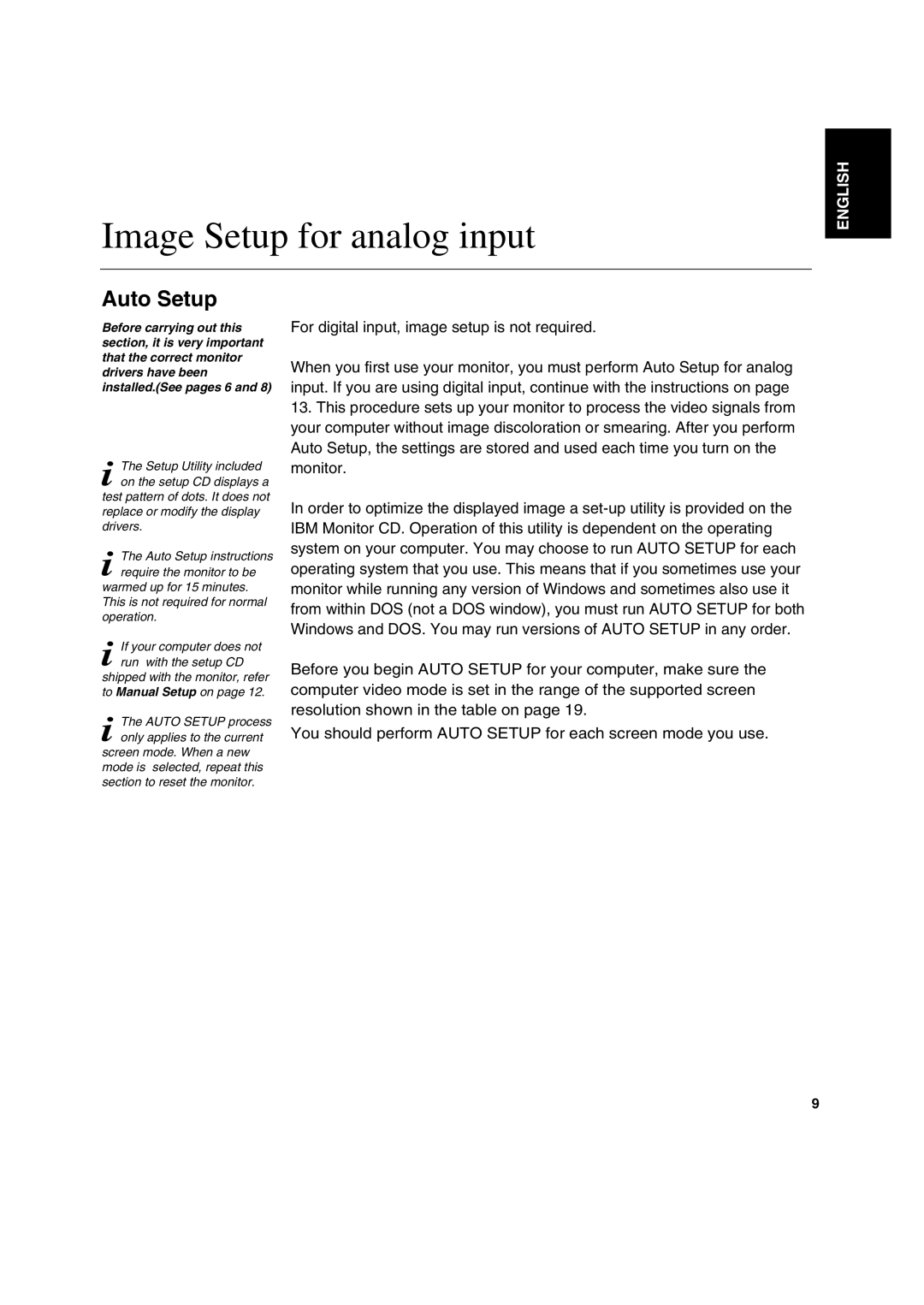 IBM T 541 manual Image Setup for analog input, Auto Setup 