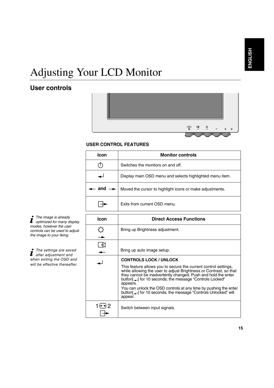 IBM T 541 manual Adjusting Your LCD Monitor, User controls 