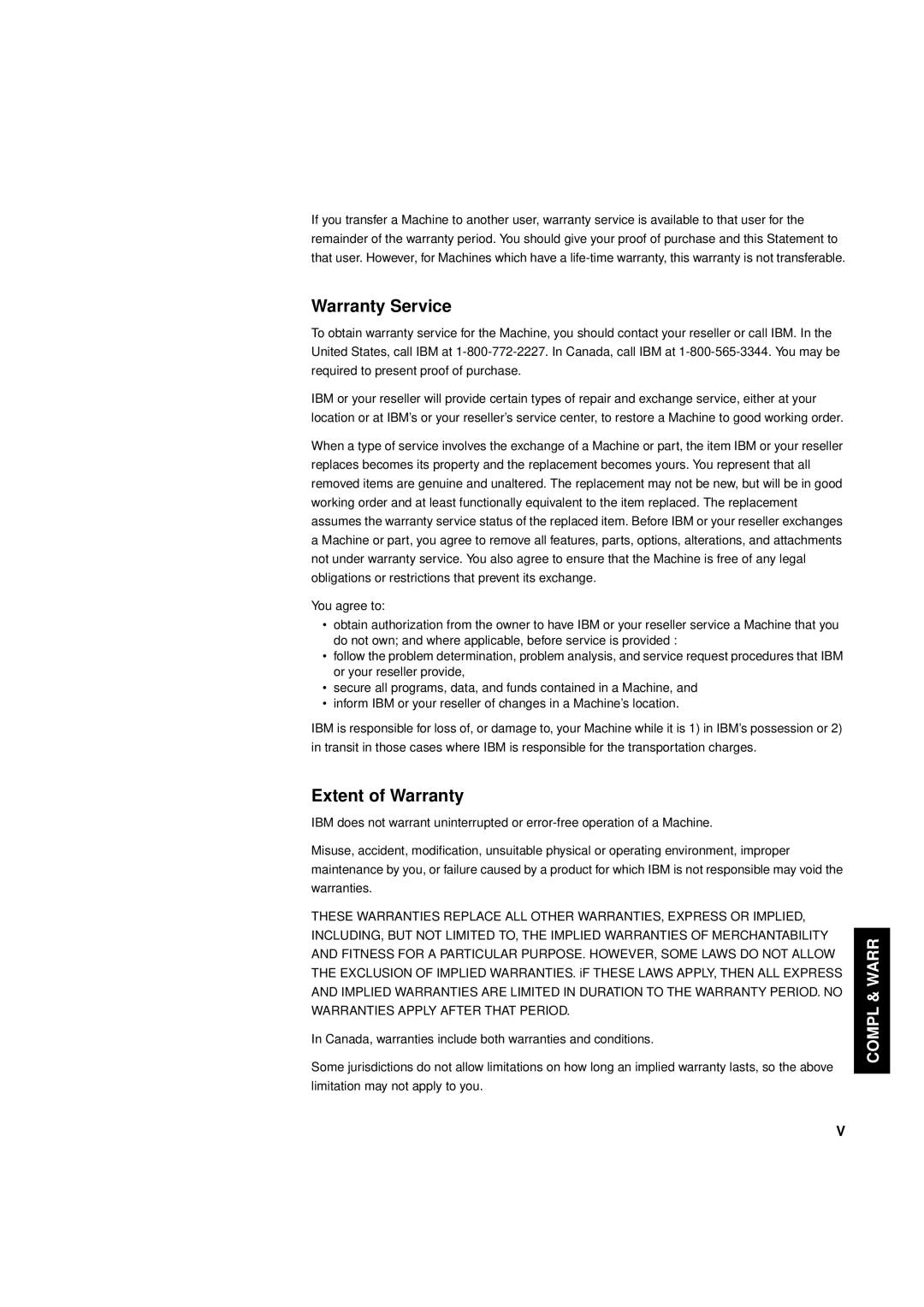 IBM T 55A manual Warranty Service, Extent of Warranty, Compl & Warr 