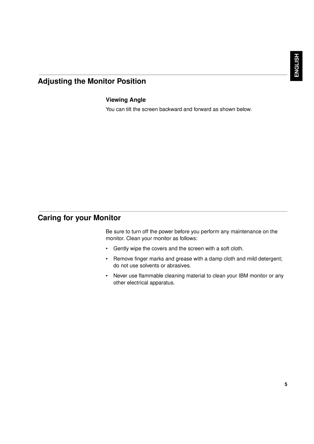 IBM T 55A manual Adjusting the Monitor Position, Caring for your Monitor, Viewing Angle 