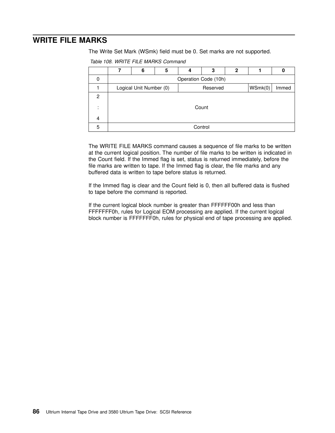 IBM T200F manual Write File Marks Command 