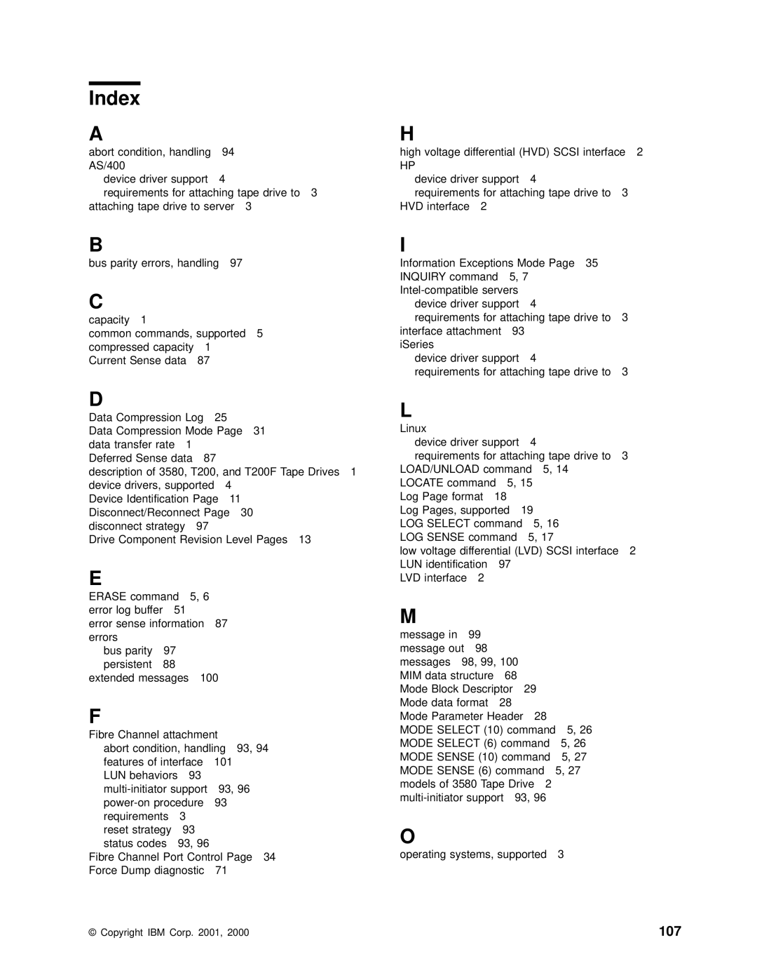 IBM T200F manual Index, 107 