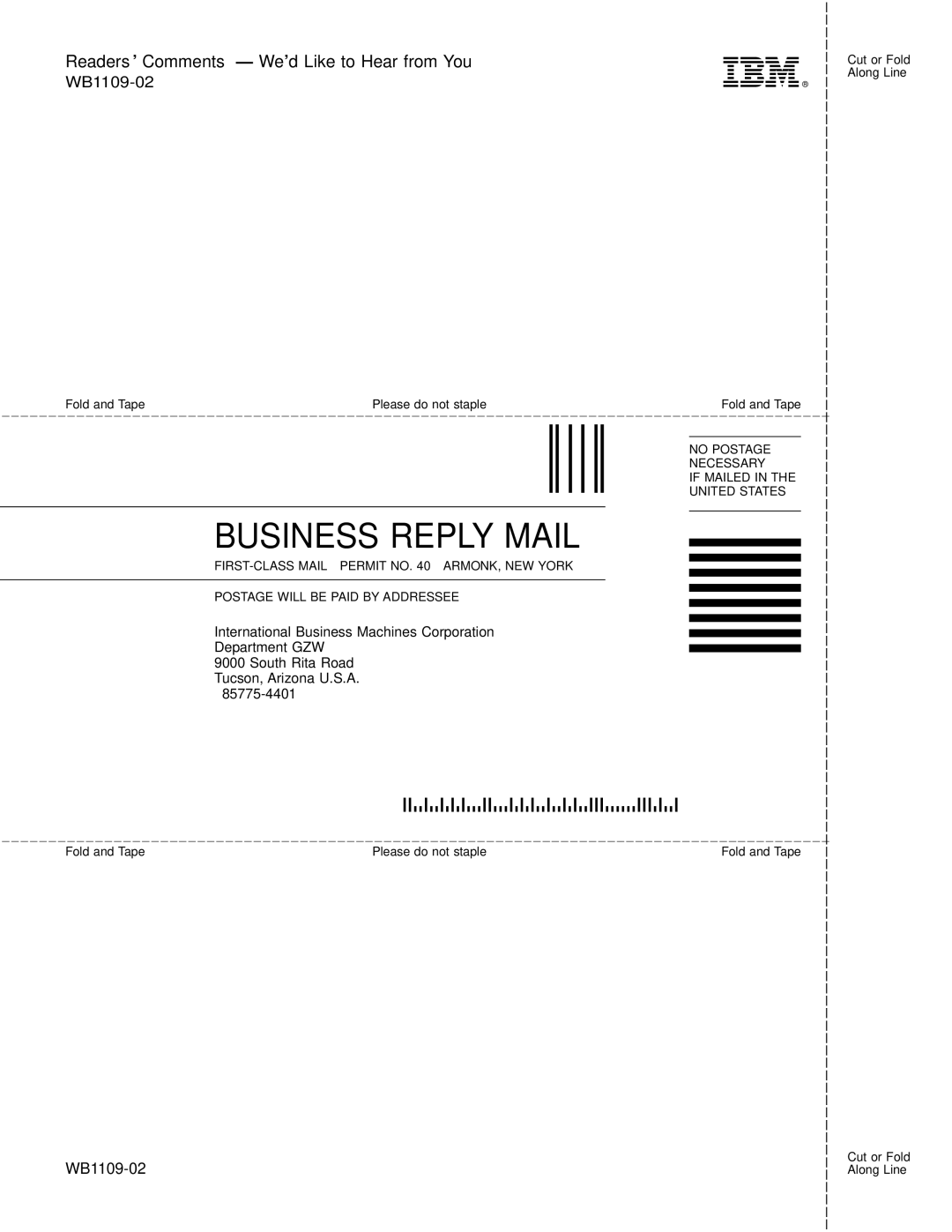IBM T200F manual Business Reply Mail 