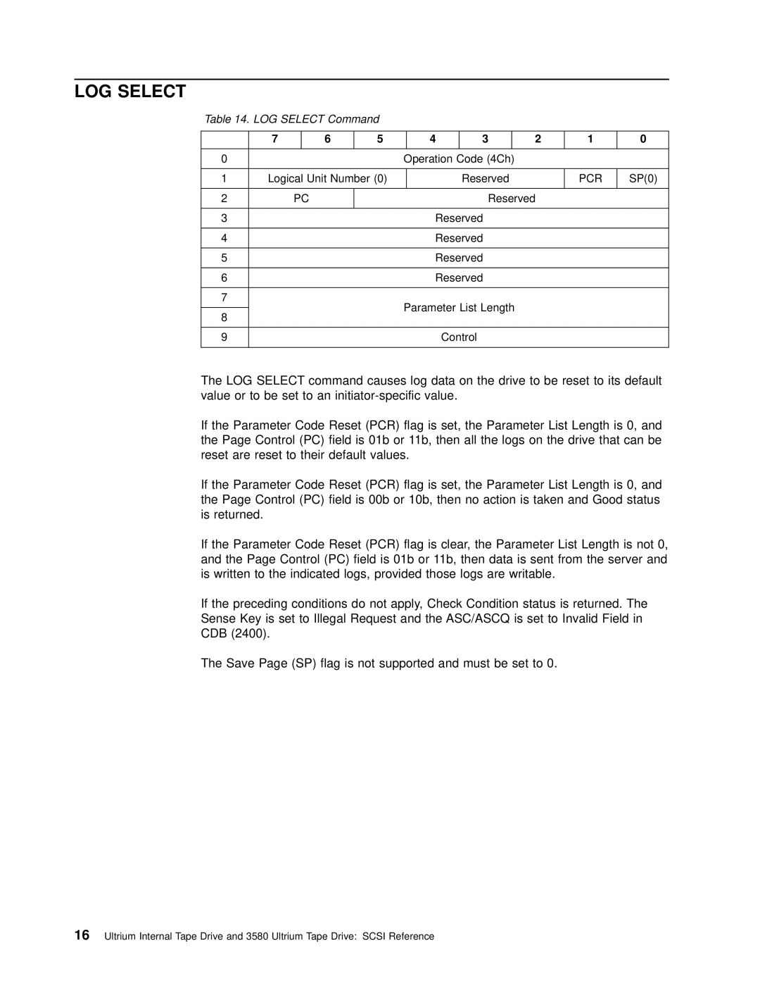 IBM T200F manual LOG Select Command 