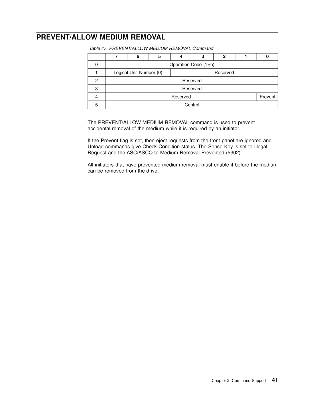 IBM T200F manual PREVENT/ALLOW Medium Removal Command, Prevent 