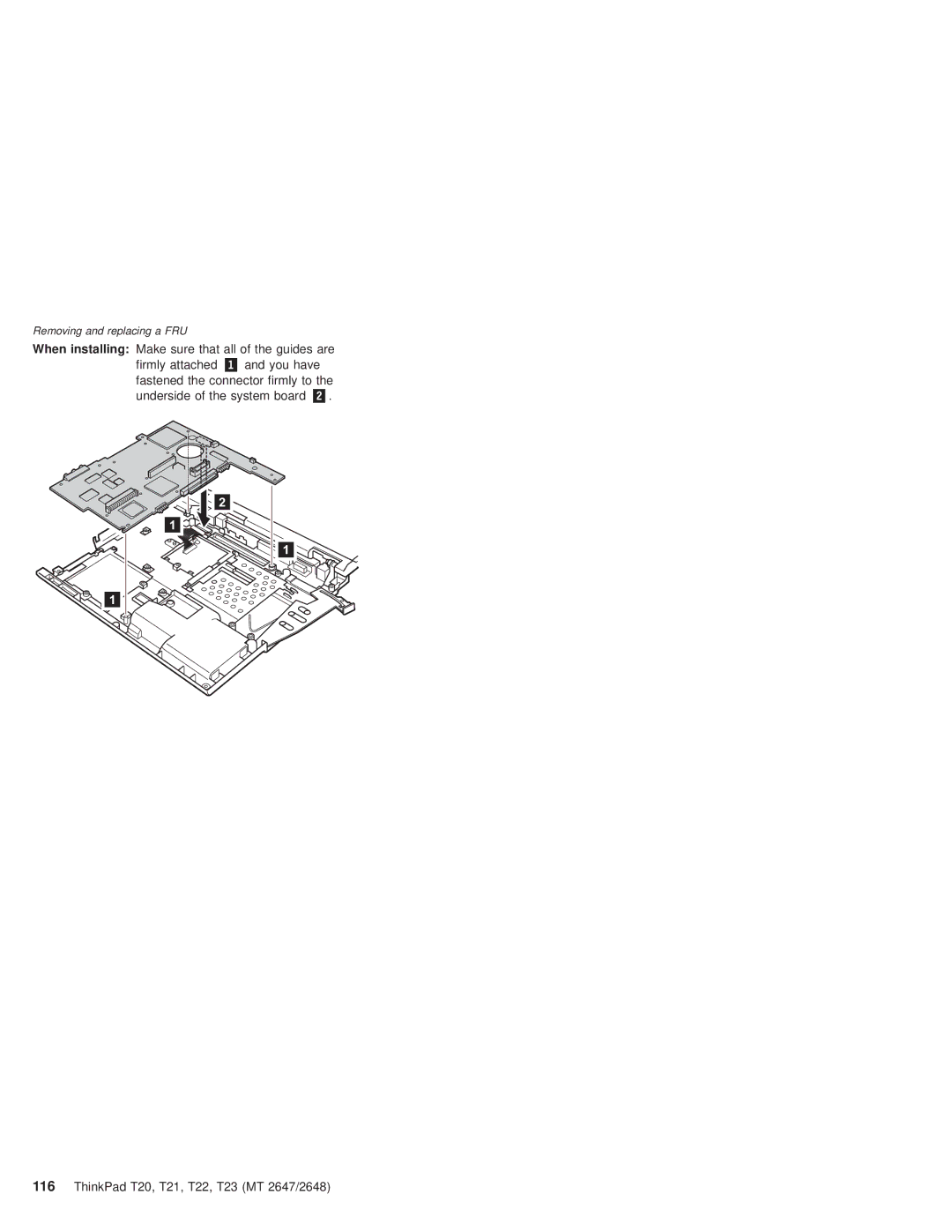 IBM T22, T21 manual Removing and replacing a FRU 