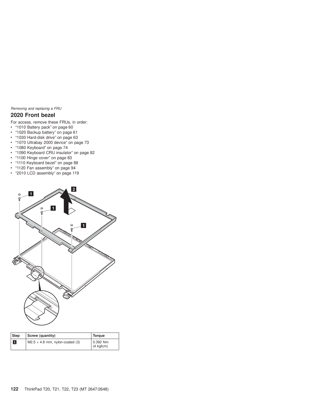 IBM T22, T21 manual Front bezel 