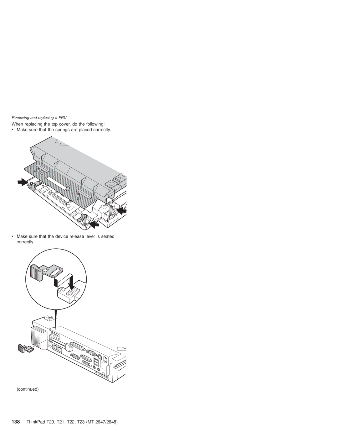 IBM T22, T21 manual Removing and replacing a FRU 